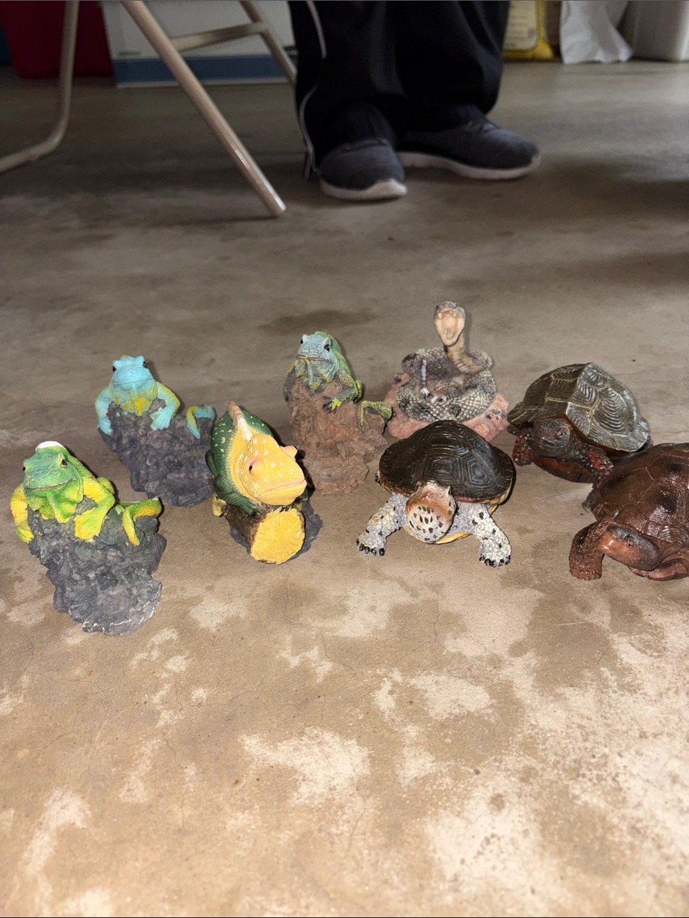 Hand-Painted Reptile Figurine Collection - Green, Yellow, Brown